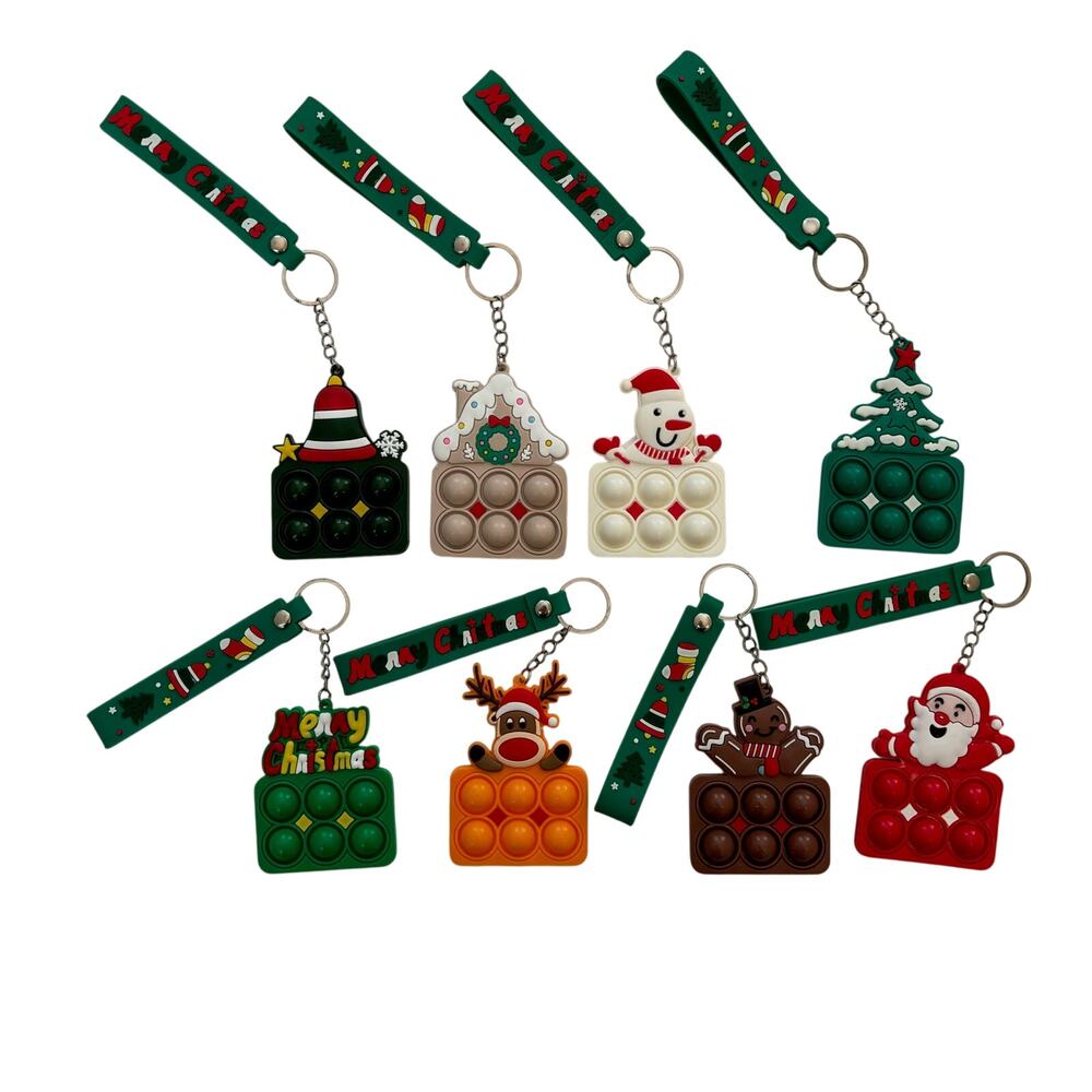 NWT Bubble Pop It Fidget Sensory Toys 8-Pack; Christmas Holiday Keychains